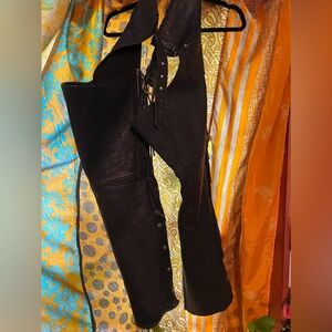 Leather Motorcycle Riding Bikers fringe Chaps size 3XS